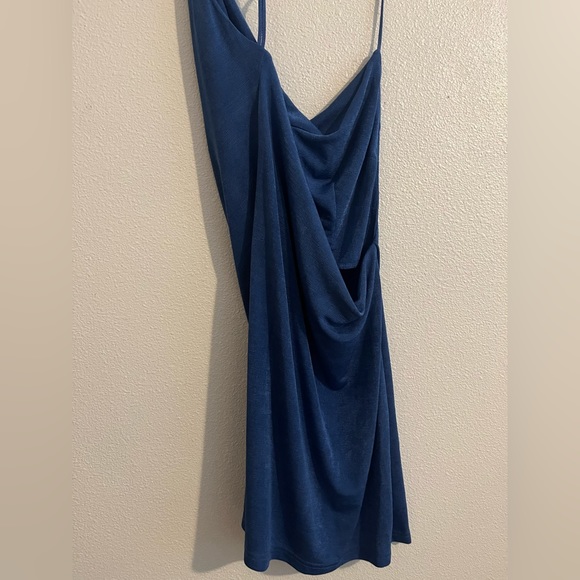 VERONNICA MINI DRESS - ASYMMETRIC NECK DRESS IN COBALT - Picture 2 of 6